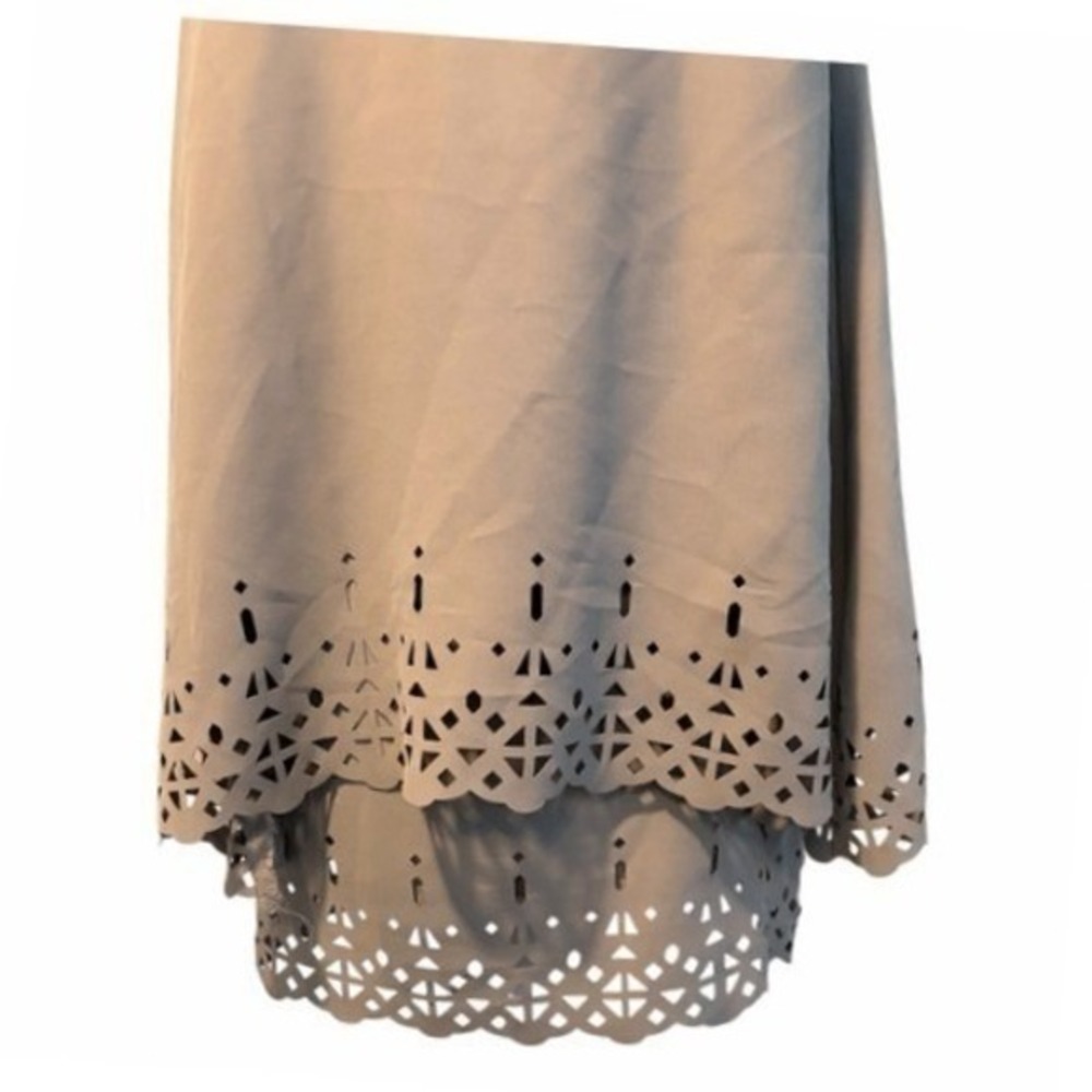 Bec + Bridge Laser Cut Mini Dress Taupe Gray Flowy Layered Knit 2 - Picture 8 of 11
